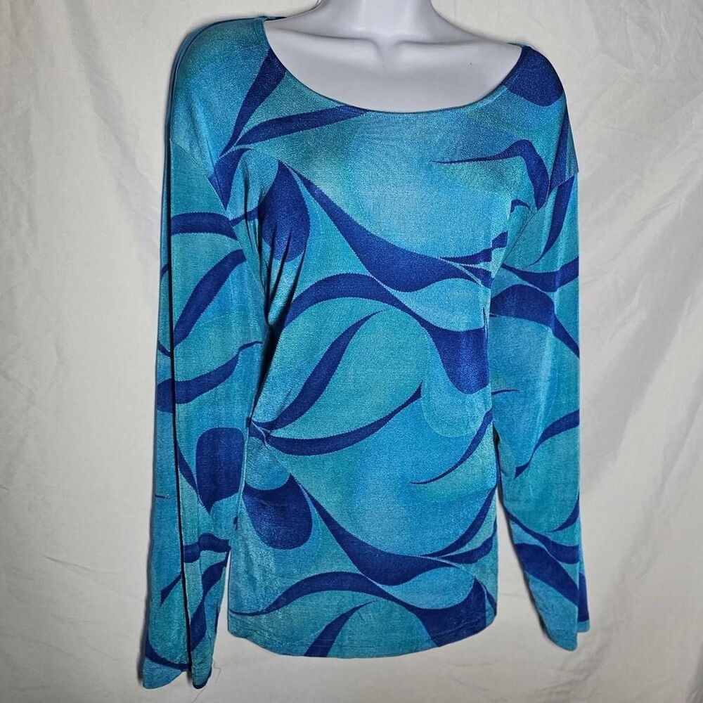 teal blue vintage 90s swirled avant garde stretchy long sleeve top